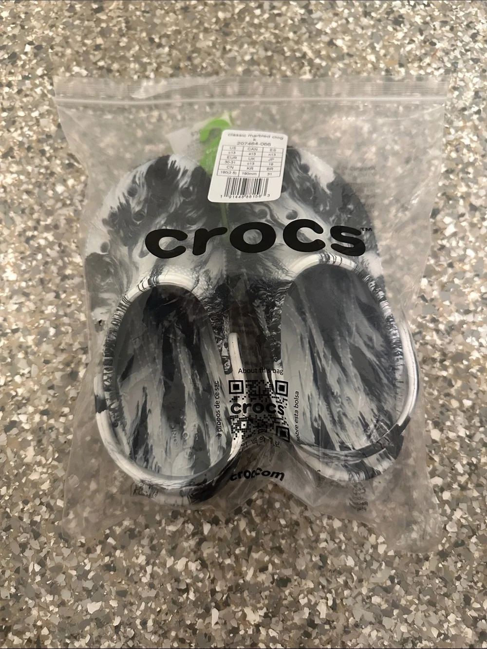 CROCS Kids Classic Clog - Black & White Marble Print
